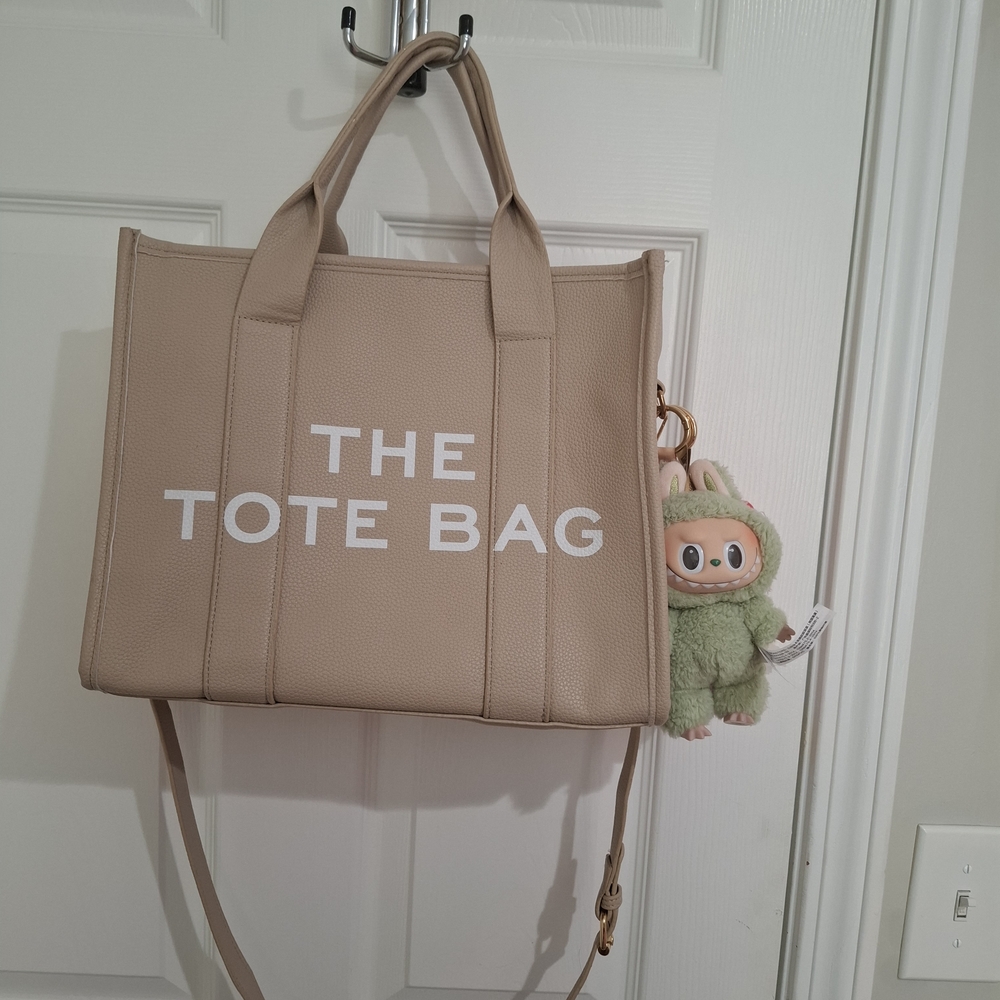 Tan Tote Bag with White Accents